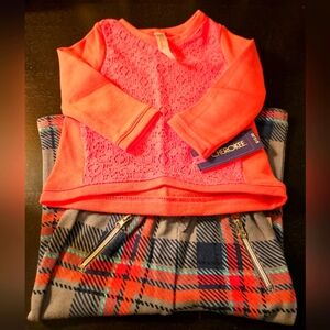 NWT Cherokee Pink LS Top and Plaid Pants Set